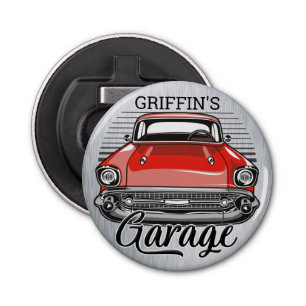 Aangepaste naam Retro Red Classic Car Garage Button Flesopener