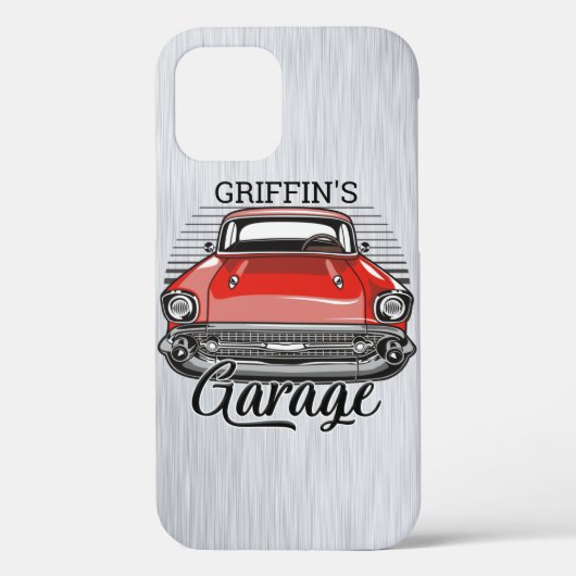 Aangepaste NAAM Retro Red Classic Car Garage Case-Mate iPhone Case (Achterkant)
