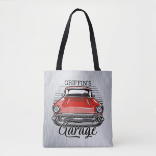 Aangepaste NAAM Retro Red Classic Car Garage Draagtas