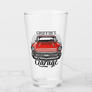 Aangepaste NAAM Retro Red Classic Car Garage Glas