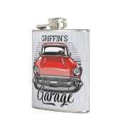 Aangepaste NAAM Retro Red Classic Car Garage Heupfles (Links)
