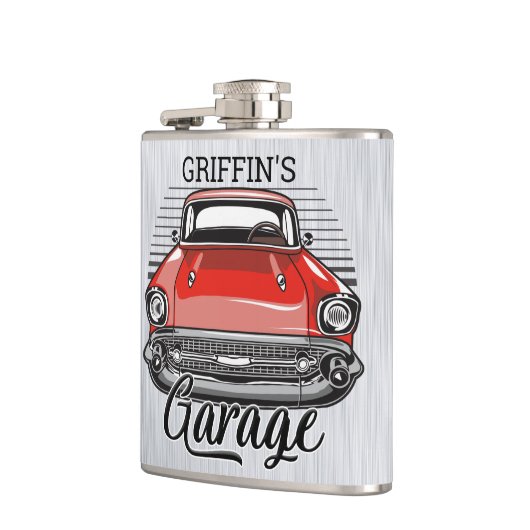 Aangepaste NAAM Retro Red Classic Car Garage Heupfles (Links)