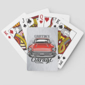 Aangepaste NAAM Retro Red Classic Car Garage Pokerkaarten (Achterkant)