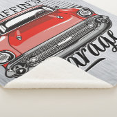 Aangepaste NAAM Retro Red Classic Car Garage Sherpa Deken (3/4)