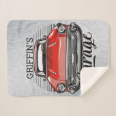 Aangepaste NAAM Retro Red Classic Car Garage Sherpa Deken (Voorkant (horizontaal))