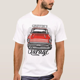 Aangepaste NAAM Retro Red Classic Car Garage T-shirt