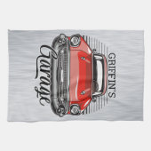 Aangepaste NAAM Retro Red Classic Car Garage Theedoek (Horizontaal)