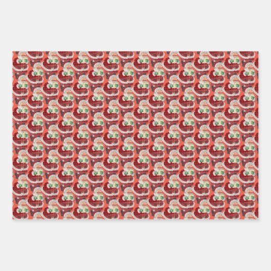 Aangepaste naam Retro Santa Claus Kerstmis Trio Gi Inpakpapier Vel (Voorkant 3)