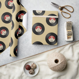 Aangepaste naam Retro Vinyl Record Wrapping Paper Cadeaupapier