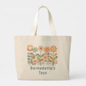 Aangepaste naam Retro  Wildflower Floral Daisy Grote Tote Bag (Achterkant)