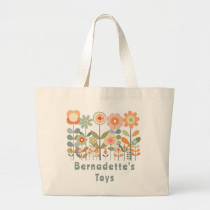 Aangepaste naam Retro  Wildflower Floral Daisy Grote Tote Bag