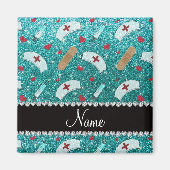 Aangepaste naam robin blue glitter verpleegster pe magneet (Voorkant)