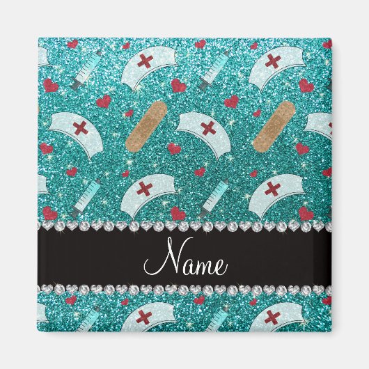 Aangepaste naam robin blue glitter verpleegster pe magneet (Voorkant)