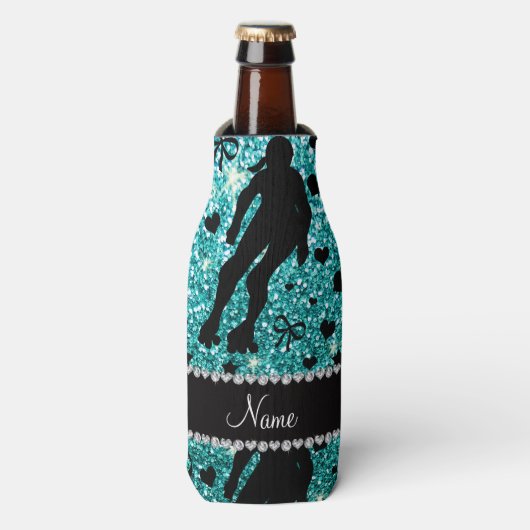 Aangepaste naam robin egg blue glitter roller derb flesjeskoeler (Fles Voorkant)
