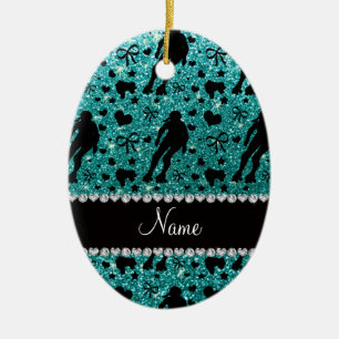 Aangepaste naam robin egg blue glitter roller derb keramisch ornament