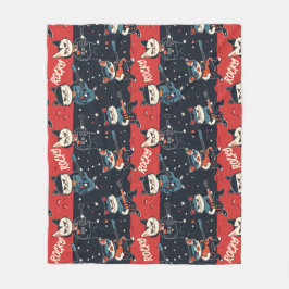 AANGEPASTE NAAM Rock n' Roll Cats | Rood en zwart Fleece Deken