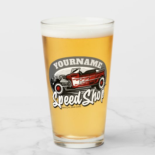 Aangepaste naam Rockabilly Roadster Speed Shop Gar Glas (Voorkant gevuld)