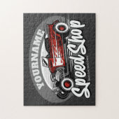 Aangepaste naam Rockabilly Roadster Speed Shop Gar Legpuzzel (Verticaal)