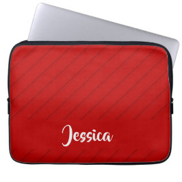 Aangepaste naam rode diagonaal plastic getextureer laptop sleeve