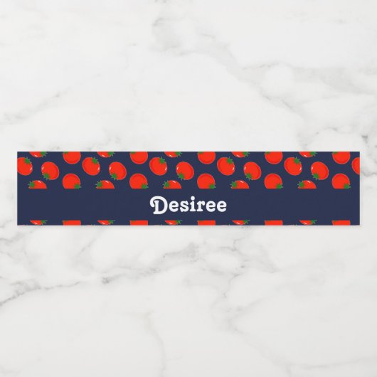 Aangepaste naam rode tomaten op blauw waterfles etiket (Enkel label)