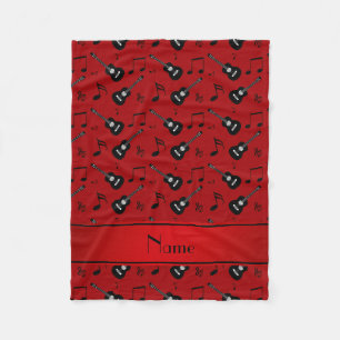 Aangepaste naam rode zwarte gitaren muzieknoten fleece deken