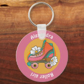 aangepaste naam roller schaats meisje roze girale  sleutelhanger (Voorkant)