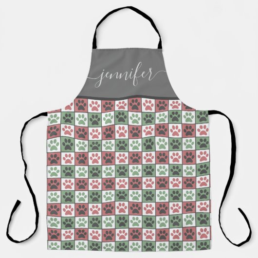 Aangepaste naam: rood en groen afdrukpatroon voor  schort (Voorkant)