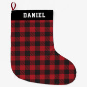 Aangepaste naam Rood en Zwart Buffel Checks Plaid Grote Kerstsok (Voorkant)