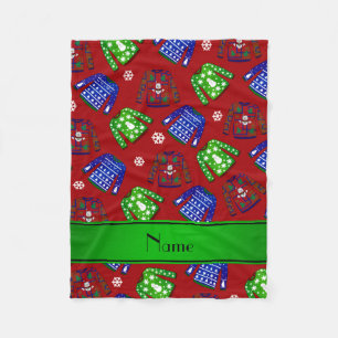 Aangepaste naam rood geveesdroogd kerstfeest fleece deken