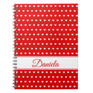 Aangepaste naam - Rood met Cute White Hearts Patte Notitieboek