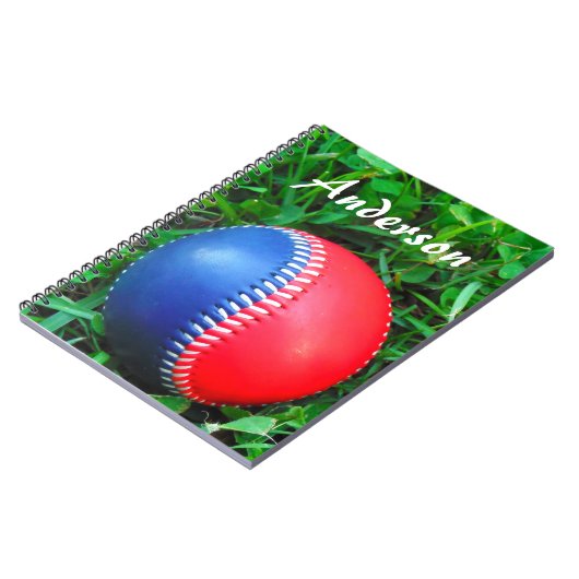 aangepaste naam: rood wit en blauw honkbal notitieboek (Linkerzijde)