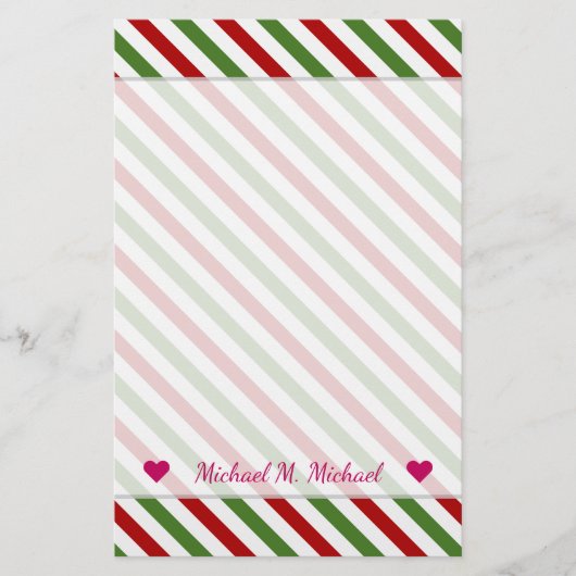 Aangepaste naam + rood, wit en groen, striped patr briefpapier (Voorkant)