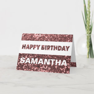 Aangepaste Naam Roos Gold Faux Glitter Happy Birth Kaart