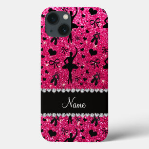 Aangepaste naam roos roze glitter ballerinas iPhone 13 hoesje