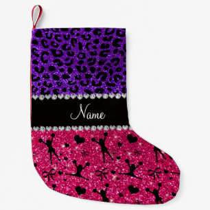 Aangepaste naam roos roze glitter cheerlead leopar kleine kerstsok