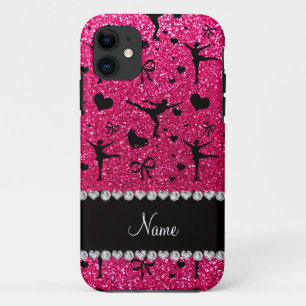 Aangepaste naam roos roze glitter figuurskatting iPhone 11 hoesje