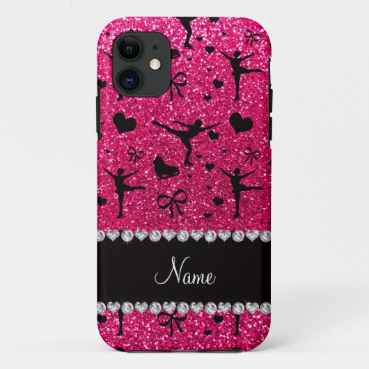 Aangepaste naam roos roze glitter figuurskatting Case-Mate iPhone case (Achterkant)
