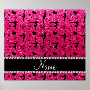 Aangepaste naam roos roze glitter gymnastiek poster