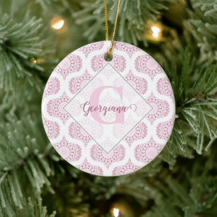 Aangepaste Naam Roze 70s Confetti Lace Mandala Keramisch Ornament