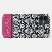 Aangepaste naam Roze Black White Damask Case-Mate iPhone Case (Achterkant (horizontaal))