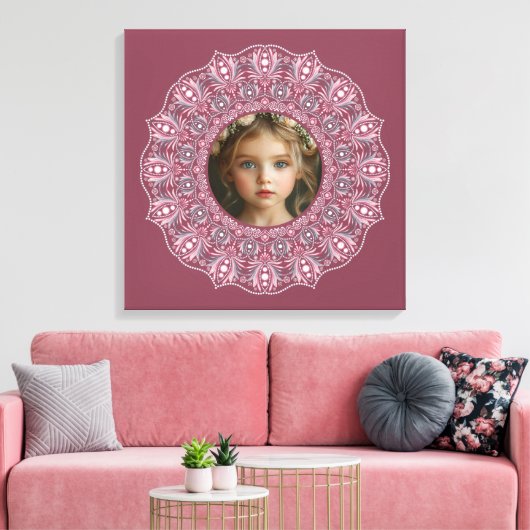 Aangepaste Naam Roze Bloemen Mandala Foto Lijst Canvas Afdruk (Insitu (Woonkamer))