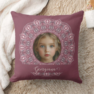 Aangepaste Naam Roze Bloemen Mandala Foto Lijst Kussen