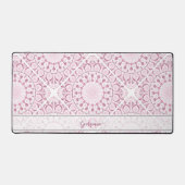 Aangepaste Naam Roze Confetti Lace Mandala Tegel Bureaumat (Voorkant)
