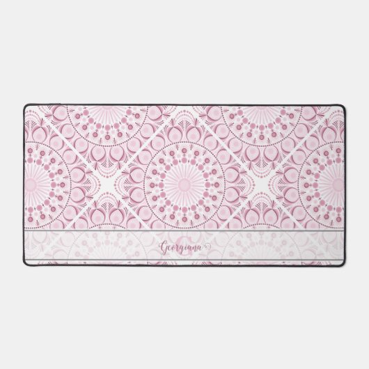 Aangepaste Naam Roze Confetti Lace Mandala Tegel Bureaumat (Voorkant)