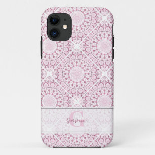 Aangepaste Naam Roze Confetti Lace Mandala Tegel iPhone 11 Hoesje