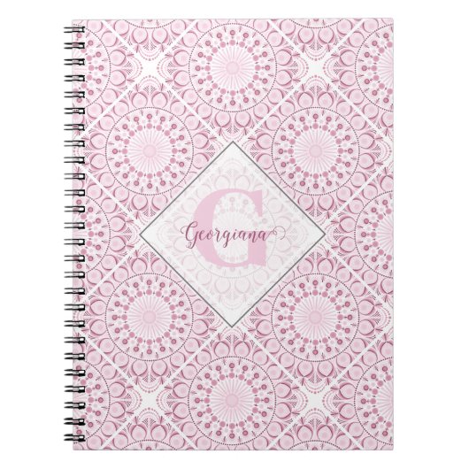 Aangepaste Naam  Roze Confetti Lace Mandala Tegel Notitieboek (Voorkant)