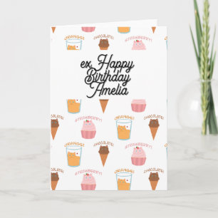 Aangepaste naam Roze Cupcake en Zwarte Kat Patroon Kaart