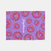 Aangepaste naam Roze Donuts Paars Fleece Deken (Voorkant (Horizontaal))