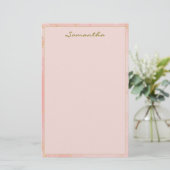 Aangepaste Naam Roze en Goud Briefpapier (Staand voorkant)
