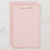 Aangepaste Naam Roze en Goud Briefpapier (Voorkant / Achterkant)